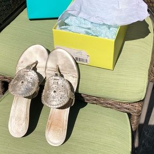 Jack Rogers Platinum Leather Devyn Wedge Sandals